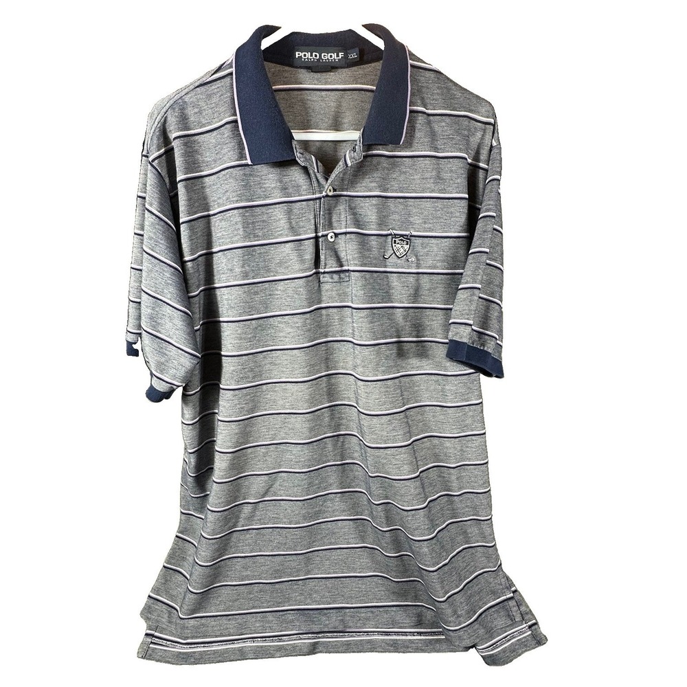 Polo Golf Ralph Lauren Short Sleeve Polo Shirt Mens 2XL Blue 100% Cotton Striped